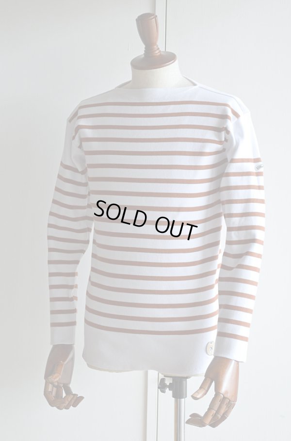 画像1: カネル バスクシャツ ミッドシップ ヴィンテージリブ フランス製 Kanell industriel BASQUE SHIRT Midship Made in France BLANC × MARRON