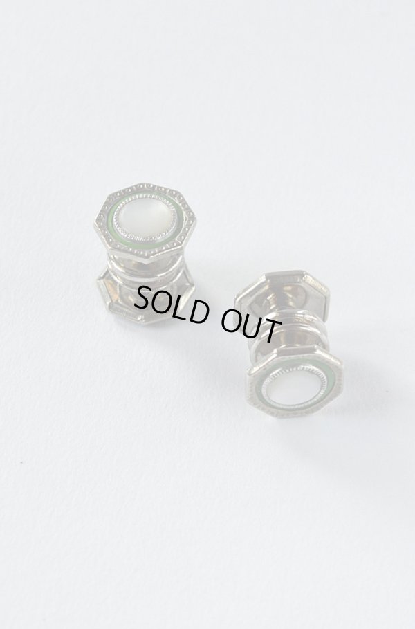 画像1: 1920'S〜1930'SヴィンテージカフリンクスSNAP LINKスナップリンク 白蝶貝エナメルグリーン