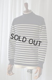 ルミノア モックネックセーター ネイビーボーダー Le minor Sailor Jumper Mockneck Made in France 