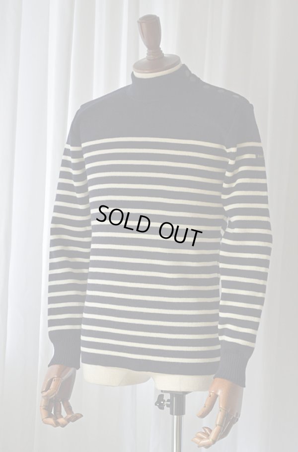 画像1: ルミノア モックネックセーター ネイビーボーダー Le minor Sailor Jumper Mockneck Made in France 