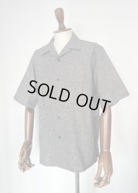コムアーチ コットンリネン半袖シャツ 黒グレーチェック Comm.arch. Nepped Check Open Collar Shirt