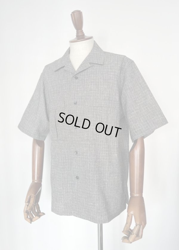 画像1: コムアーチ コットンリネン半袖シャツ 黒グレーチェック Comm.arch. Nepped Check Open Collar Shirt