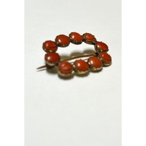 画像: 1830'S ジョージアンコーラルブローチ オレンジレッド Made in England