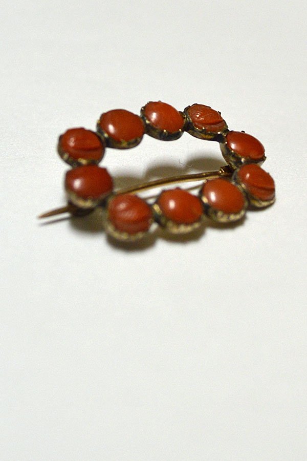 画像1: 1830'S ジョージアンコーラルブローチ オレンジレッド Made in England
