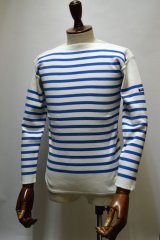 画像: FILEUSE D'ARVOR BASQUE SHIRT Brest Made in France フィールズダルボー バスクシャツ ブレスト ヴィンテージリブ PURE WHITE×SKY