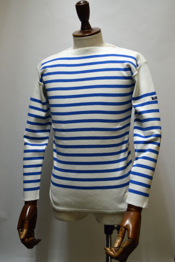 画像1: FILEUSE D'ARVOR BASQUE SHIRT Brest Made in France フィールズダルボー バスクシャツ ブレスト ヴィンテージリブ PURE WHITE×SKY