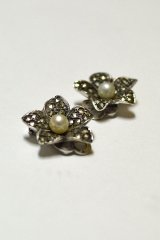 画像: 1930'S ヴィンテージシルバーピアス 天然パールとマルカジット コスチュームジュエリー Made in England 