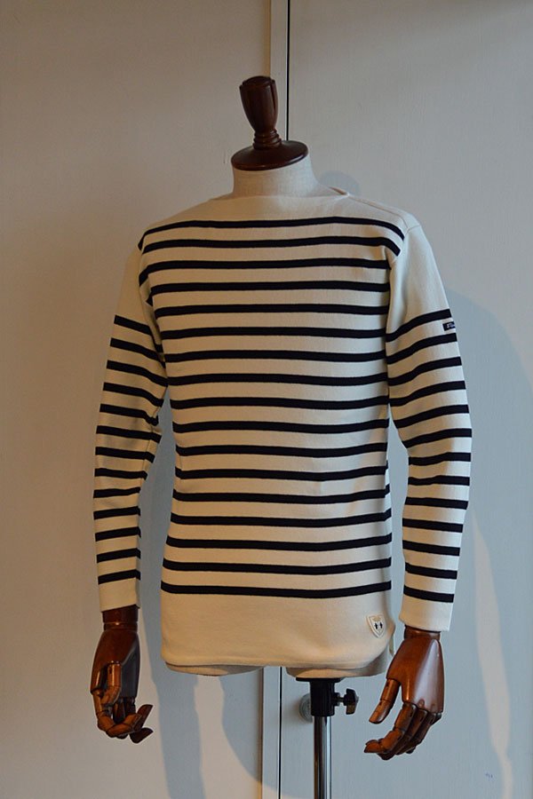 画像1: FILEUSE D'ARVOR BASQUE SHIRT Brest Made in France フィールズダルボー バスクシャツ ブレスト ヴィンテージリブ PURE × BLACK