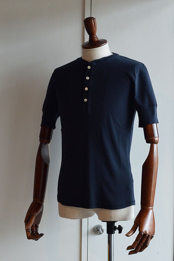 画像1: Schiesser Henley Neck Short Sleeve KARL HEINZ Blueblack シーサー ヘンリーネック 半袖 ネイビー