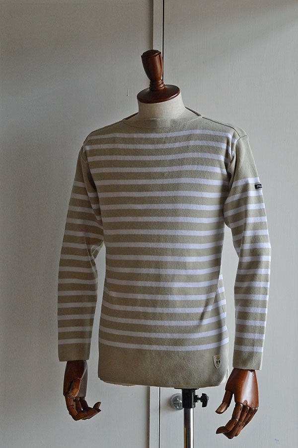 画像1: FILEUSE D'ARVOR BASQUE SHIRT Brest Made in France フィールズダルボー バスクシャツ ブレスト ヴィンテージリブ SAND × BLANC 