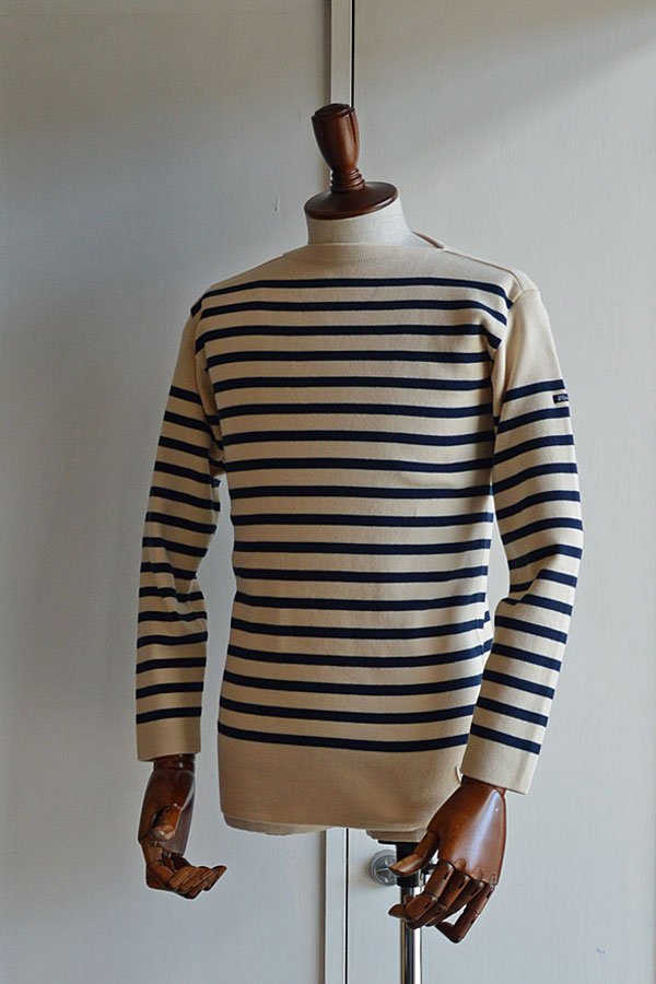 画像1: フィールズダルボー バスクシャツ ブレスト ヴィンテージリブ フランス製 FILEUSE D'ARVOR BASQUE SHIRT Brest Made in France ECRU × MARINE 