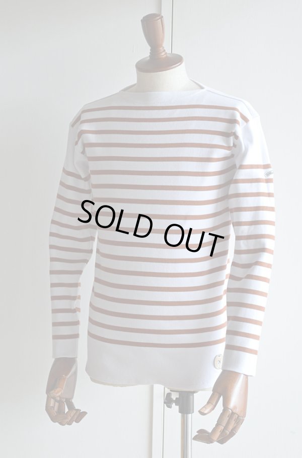 画像1: カネル バスクシャツ ミッドシップ ヴィンテージリブ フランス製 Kanell industriel BASQUE SHIRT Midship Made in France BLANC × MARRON