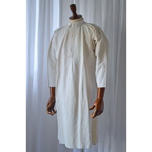 画像: 1890s〜1900s フレンチアンティークリネンロングシャツファーマーズシャツAntique French Linen Long Shirts Farmer's  