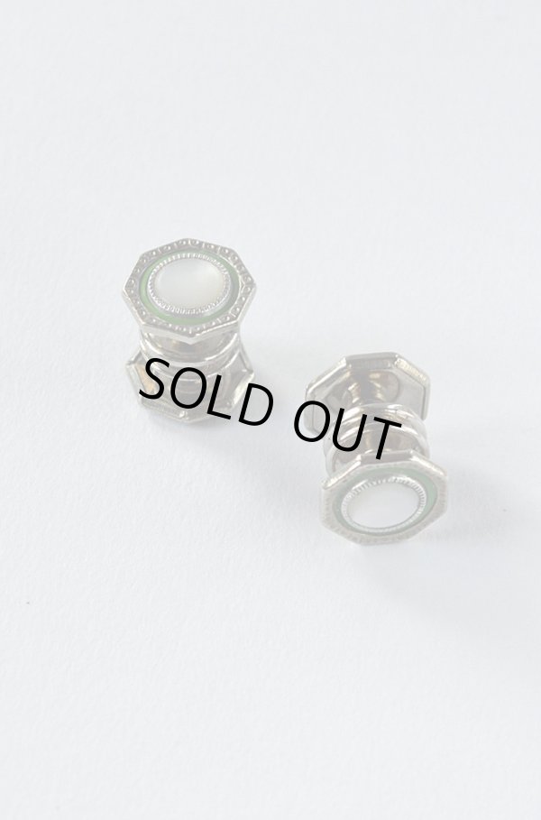 画像1: 1920'S〜1930'SヴィンテージカフリンクスSNAP LINKスナップリンク 白蝶貝エナメルグリーン