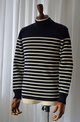 画像: ルミノア モックネックセーター ネイビーボーダー Le minor Sailor Jumper Mockneck Made in France 