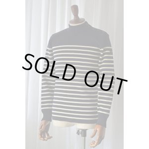 画像: ルミノア モックネックセーター ネイビーボーダー Le minor Sailor Jumper Mockneck Made in France 