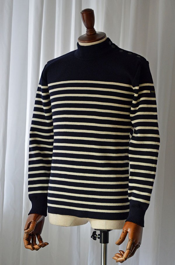 画像1: ルミノア モックネックセーター ネイビーボーダー Le minor Sailor Jumper Mockneck Made in France 