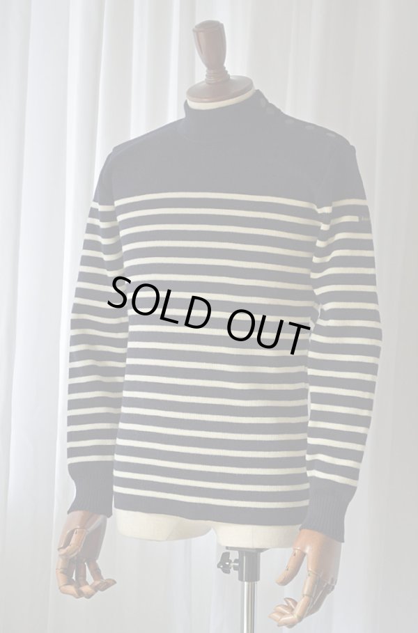 画像1: ルミノア モックネックセーター ネイビーボーダー Le minor Sailor Jumper Mockneck Made in France 