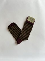 画像: ジョンスメドレー シーアイランドコットン ボーダーソックス  ボルドー × オリーブ JOHN SMEDLEY BERWICK