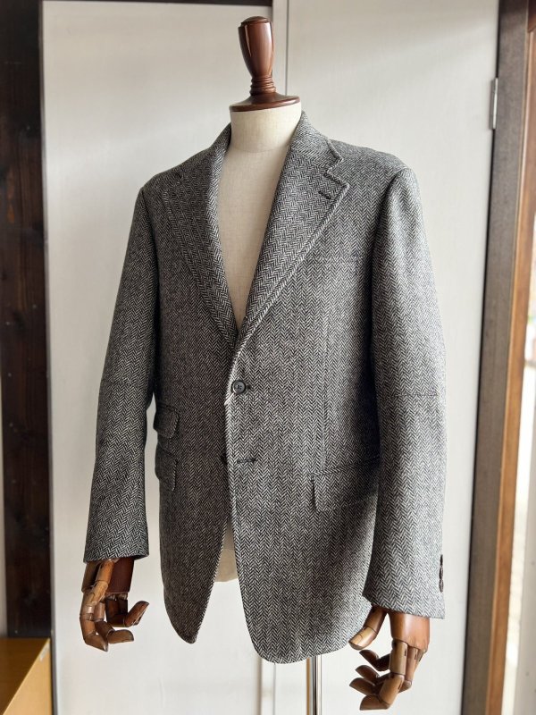 画像1: ディーシーホワイト ヘリンボーンツイード ハッキングジャケット D.C. WHITE Herringbone Tweed Hacking Jacket