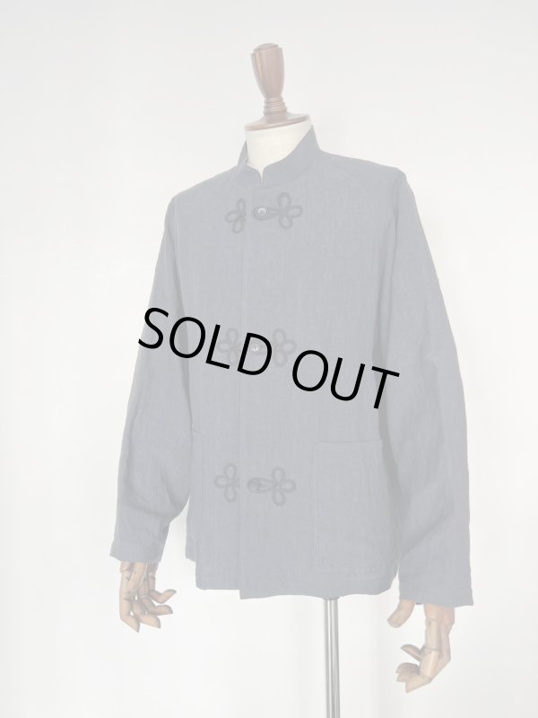 画像1: ハバーサック リネンスタンドカラージャケット チャイナデザイン ネイビー Haversack 