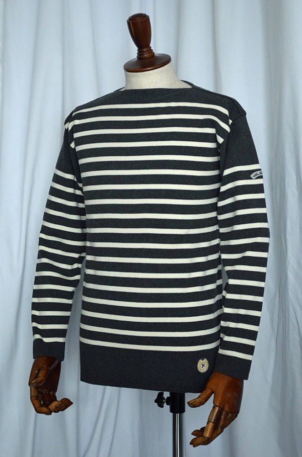 画像1: カネル バスクシャツ ミッドシップ ヴィンテージリブ フランス製 Kanell industriel BASQUE SHIRT Midship Made in France CHARCOAL × CREAM 