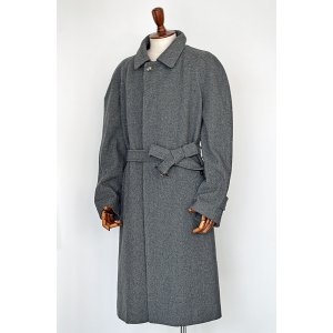 画像: 1980's ヴィンテージバーバリー ベルテッドステンカラーコート ベルト付き グレイフランネル 52 スペイン製 Vintage Burberry Balmacaan Coat Flannel Made in Spain