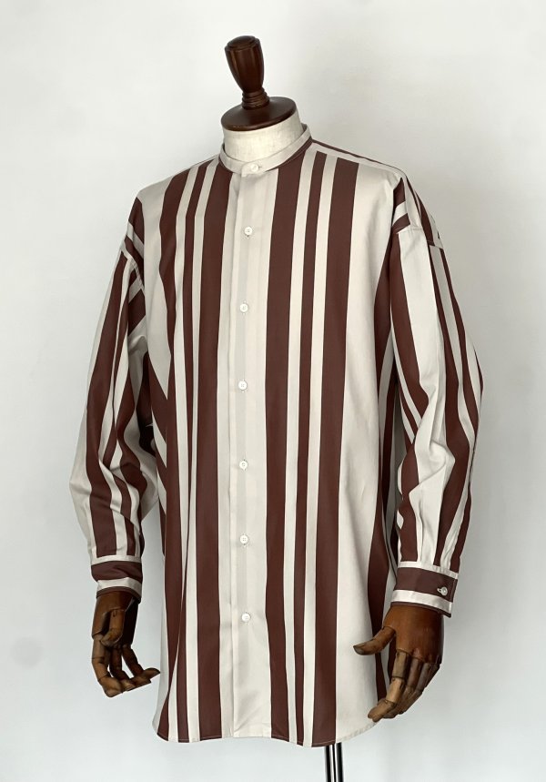 画像1: ハバーサック アタイア 太ストライプ スタンドカラーシャツ Haversack Attire