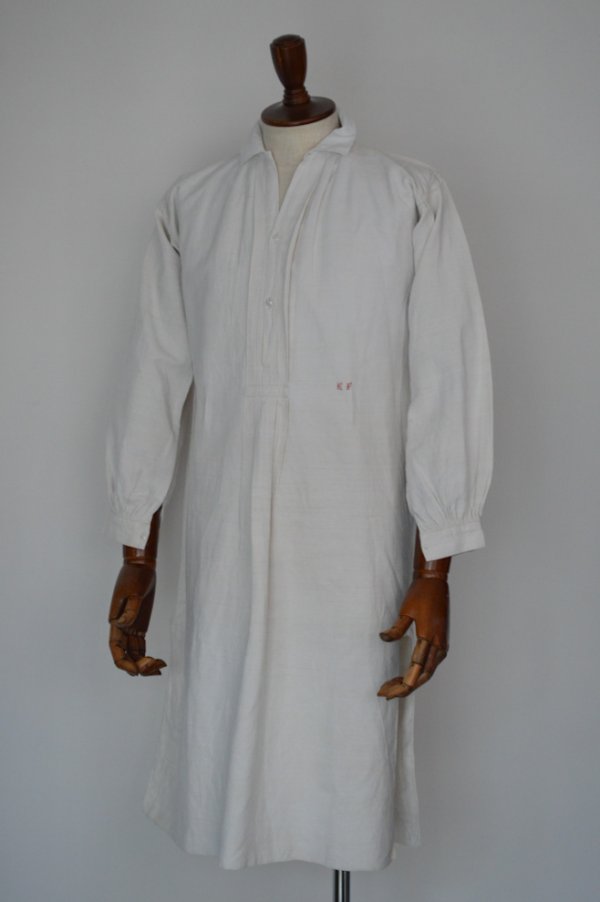 画像1: 1890s〜1900s フレンチアンティークリネンロングシャツファーマーズシャツAntique French Linen Long Shirts Farmer's EF