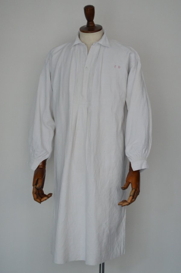 画像1: 1890s〜1900s フレンチアンティークリネンロングシャツファーマーズシャツAntique French Linen Long Shirts Farmer's FD