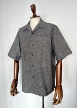 画像: コムアーチ コットンリネン半袖シャツ 黒グレーチェック Comm.arch. Nepped Check Open Collar Shirt