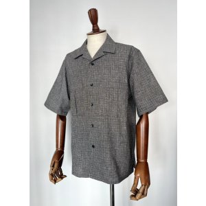 画像: コムアーチ コットンリネン半袖シャツ 黒グレーチェック Comm.arch. Nepped Check Open Collar Shirt