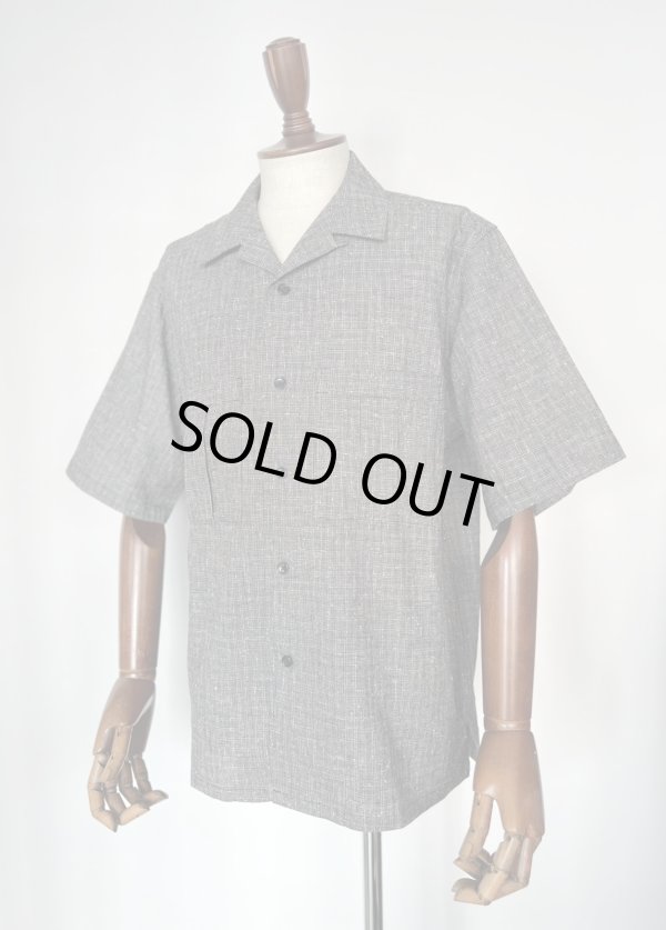 画像1: コムアーチ コットンリネン半袖シャツ 黒グレーチェック Comm.arch. Nepped Check Open Collar Shirt