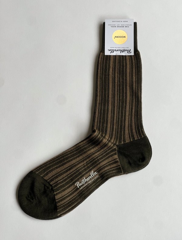 画像1: パンセレラ ソックス メリノウール ダークオリーブストライプ Pantherella Socks Merino Wool Dark Olive Stripe