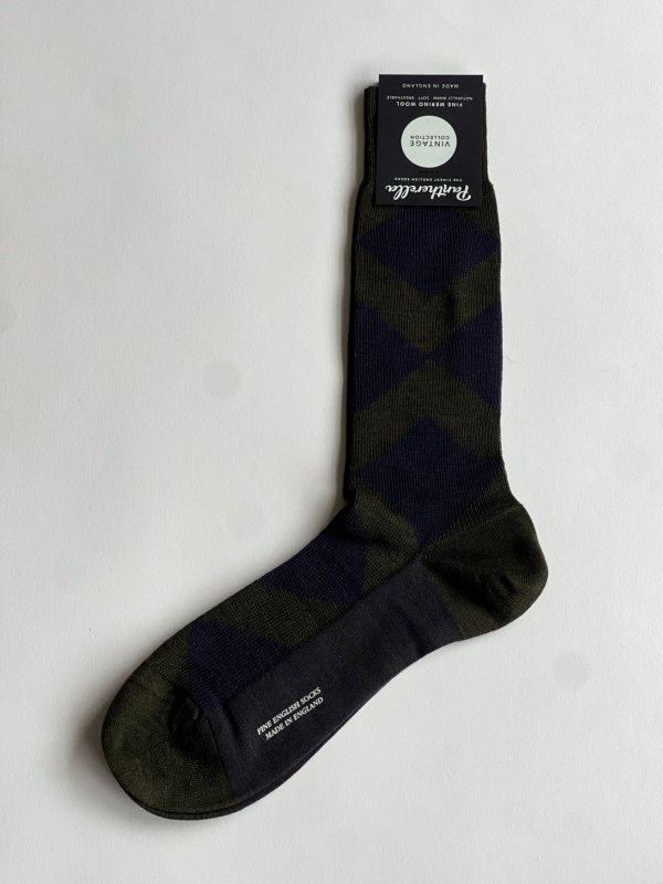 画像1: パンセレラ ソックス メリノウール ダークオリーブ Pantherella Socks Merino Wool Dark Olive Argyle