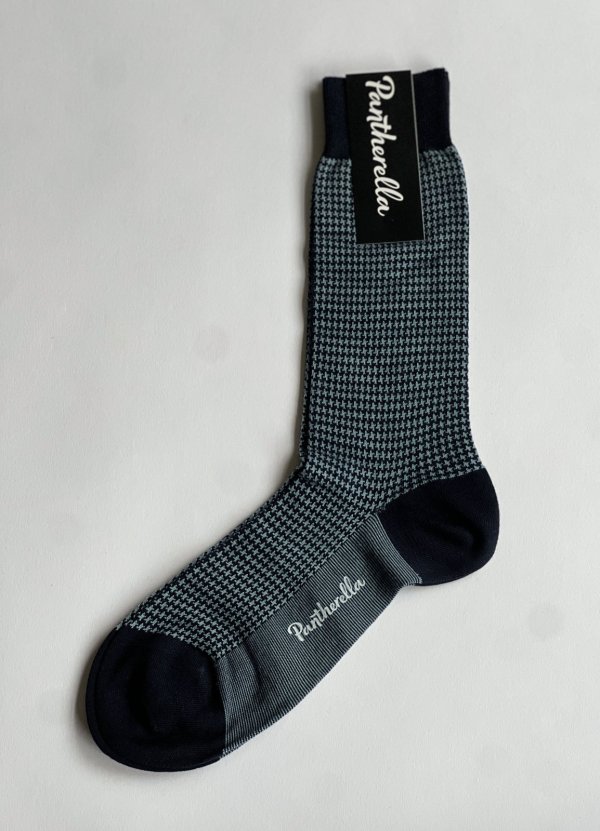 画像1: パンセレラ ソックス メリノウール ハウンドトゥース ネイビー Pantherella Socks Merino Wool Houndstooth Navy