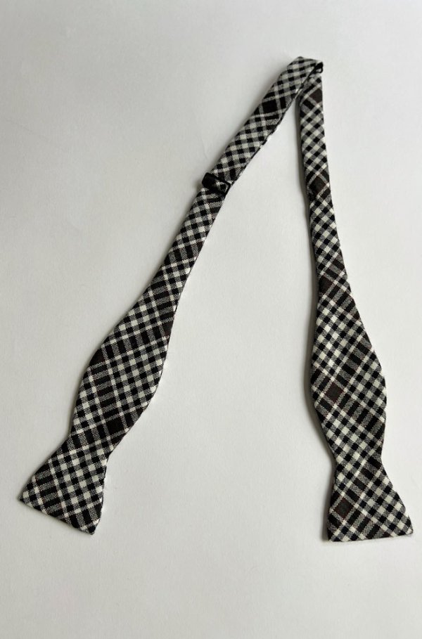 画像1: オリジナル ウールボウタイ タータンチェック 黒 手結び Original Wool Bowtie Made in Japan 